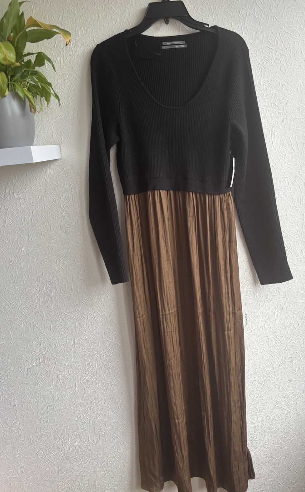 ANTHROPOLOGIE Thea Twofer Sweater Maxi Dress Scoop Neck Black UK 1XL RRP £148