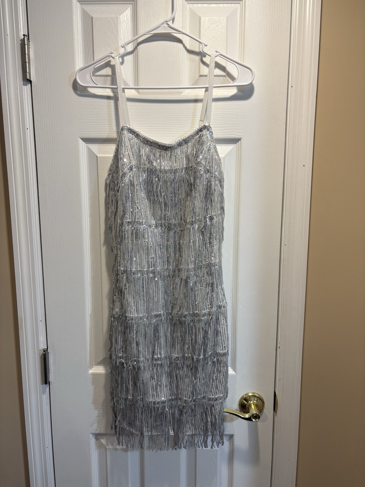 Silver Fringe Sequin Mini Dress Size 4 Flapper Gatsby Party Cocktail Sleeveless