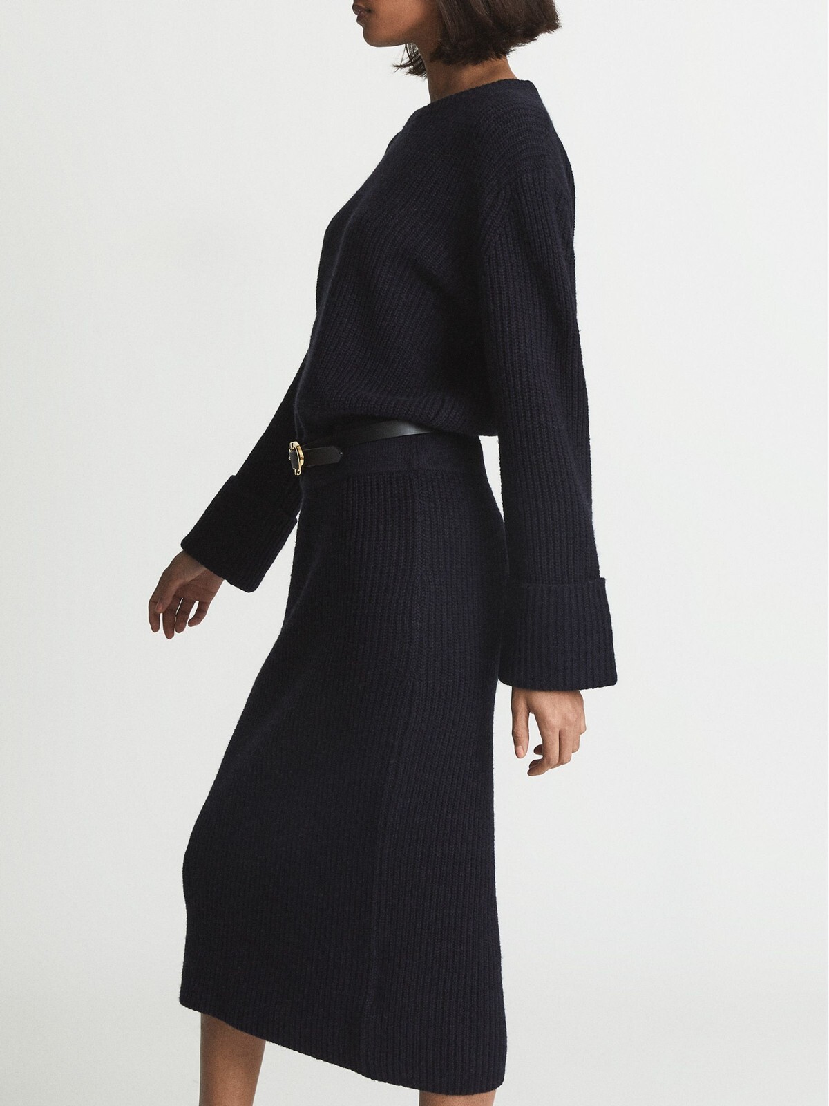 Reiss Jodie Knitted Wool Blend Midi Jumper Dress in Navy Size XS UK Size 4-6