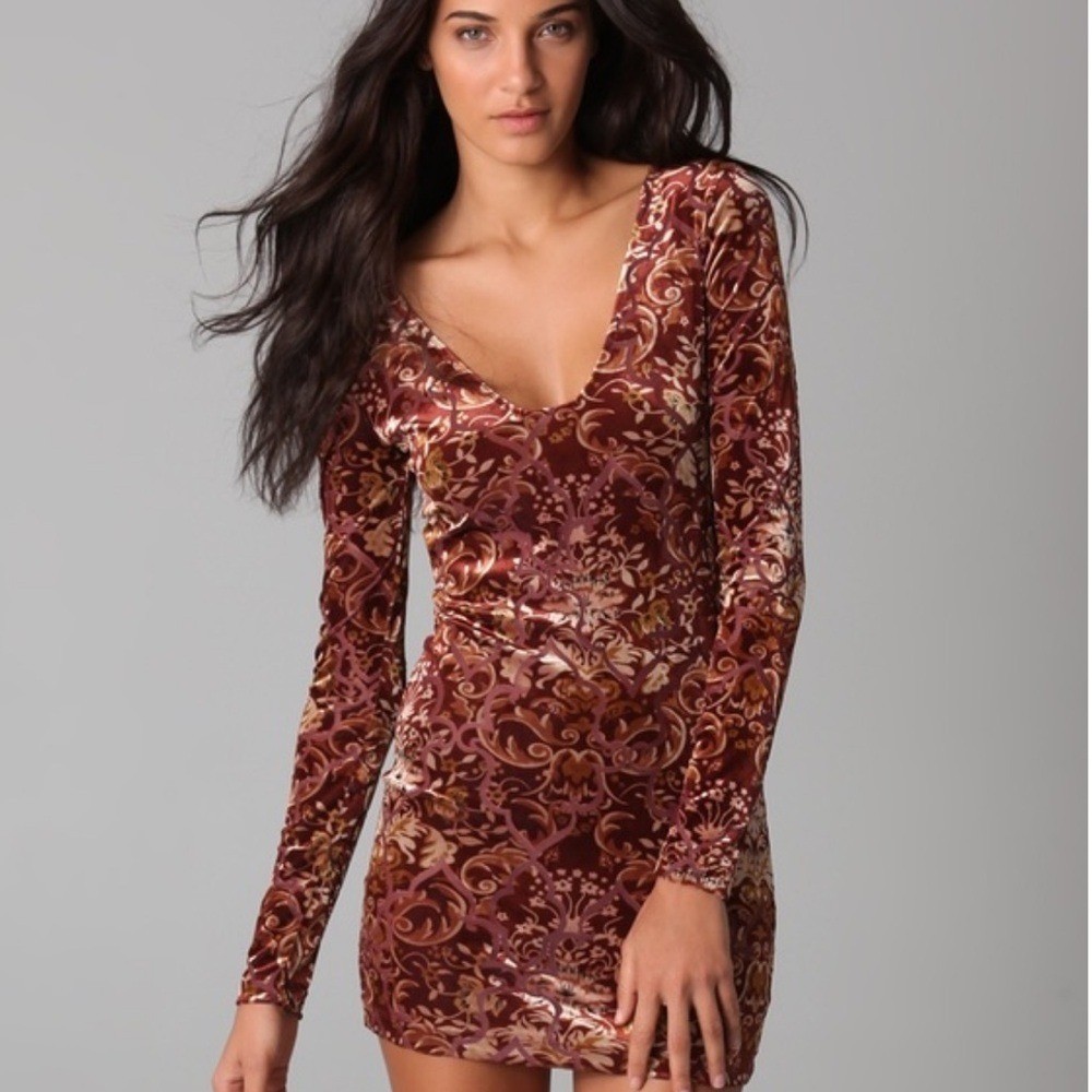 Free People Velvet Burnout Boho Bodycon Mini Dress Witchy Whimsygoth | Size XS