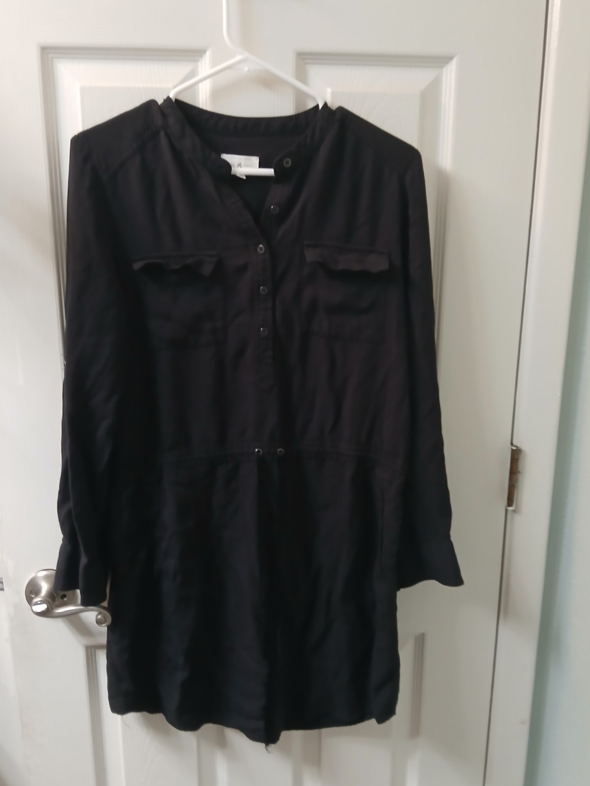 Lou And Grey, Black Dress 3/4 Sleeve With Tie Waist Pockets