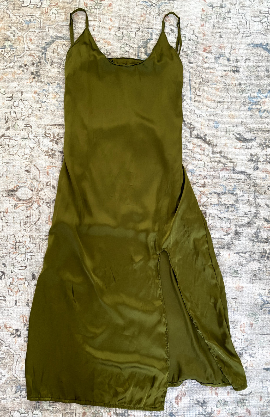 Soleil Store Green Satin Slip Dress, Handmade in United Kingdom – size L 14-16