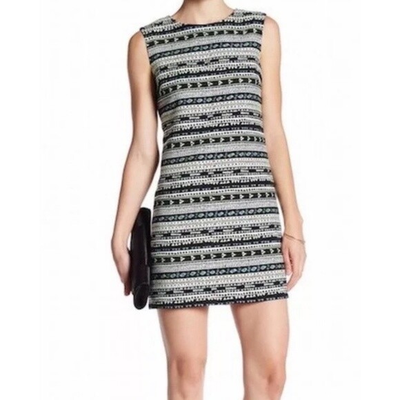 Cynthia Steffe Dress 6 Neon Green Black Mini Shift Tribal Print Exposed Zip New