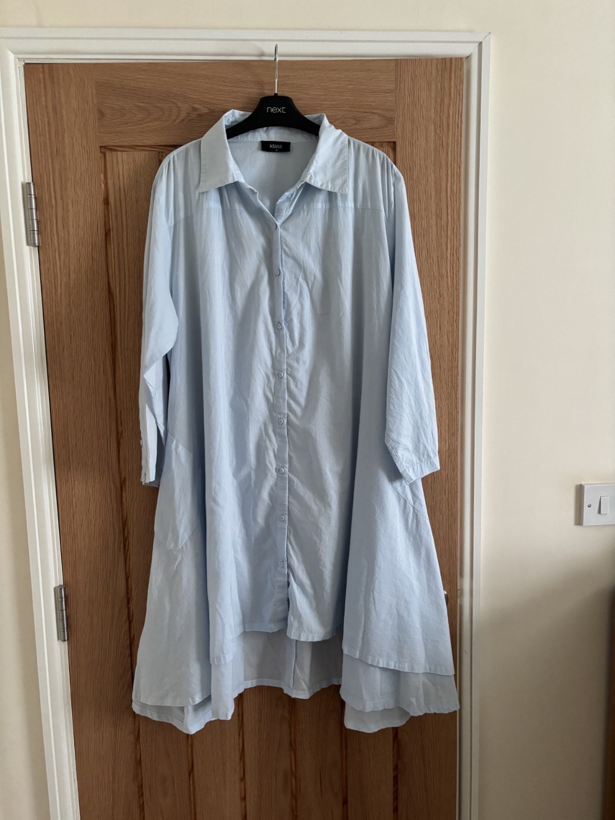 Klass Light Blue Cotton Smock Style Shirt Dress or Beach Cover Up, approx 18-20