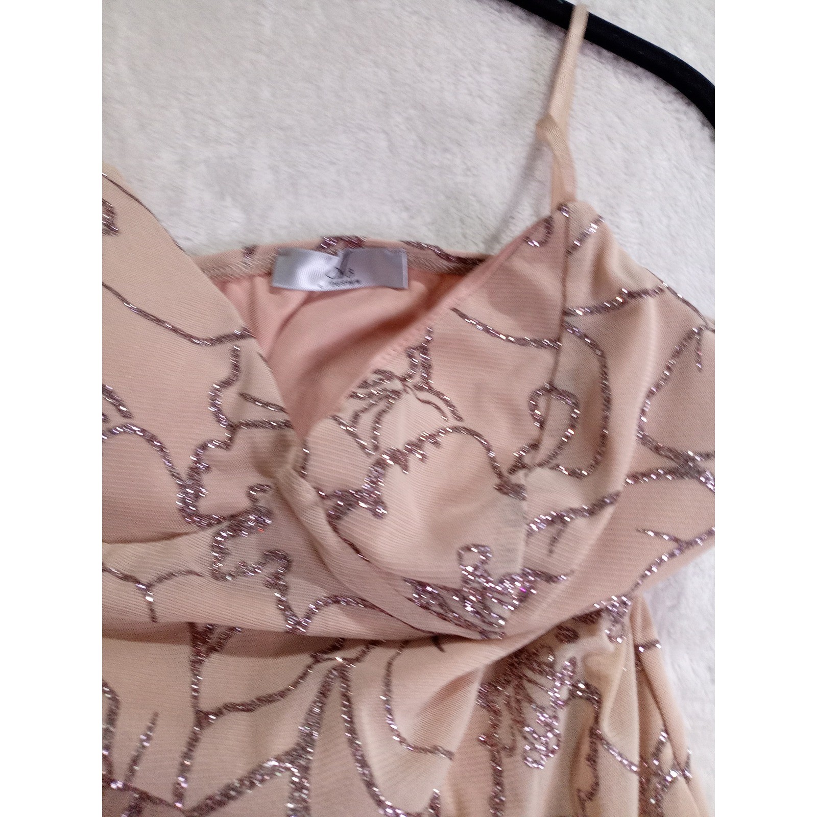 A3 Design Peach Pink Glitter Floral Mesh Bodycon Mini Dress Surplice V-Neck(135)