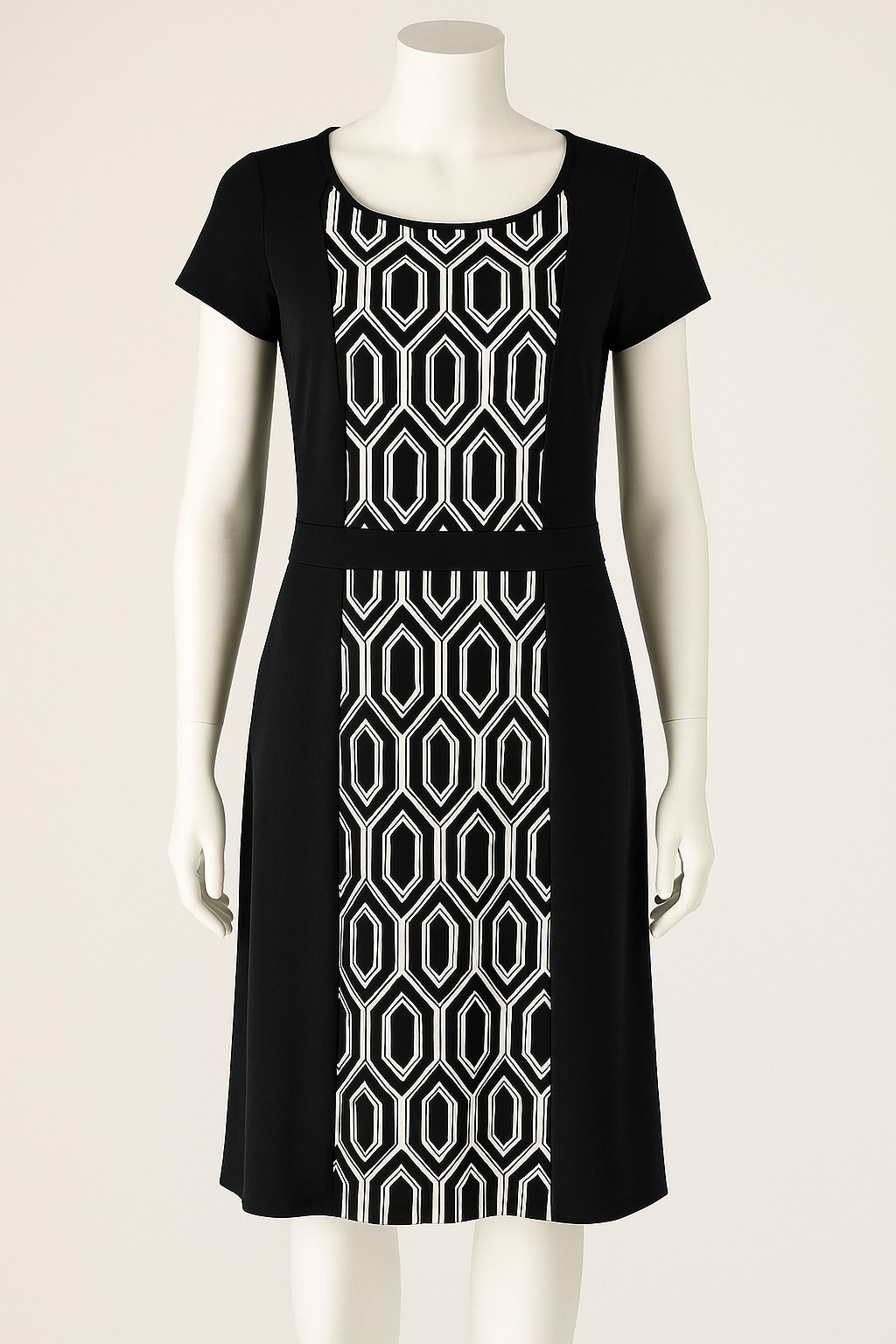 AGB Women’s XL Black White Geometric Print Sheath Dress NWT Made in USA Stretch