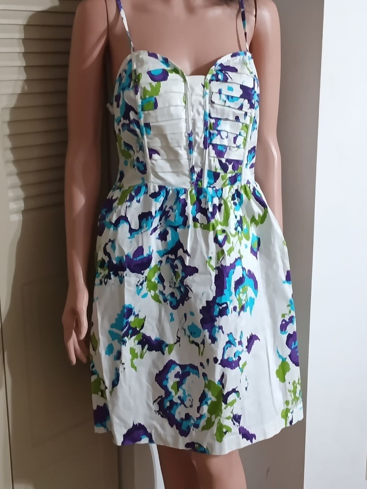 Cato White Mini Dress with Blue, Teal & Green Floral Print