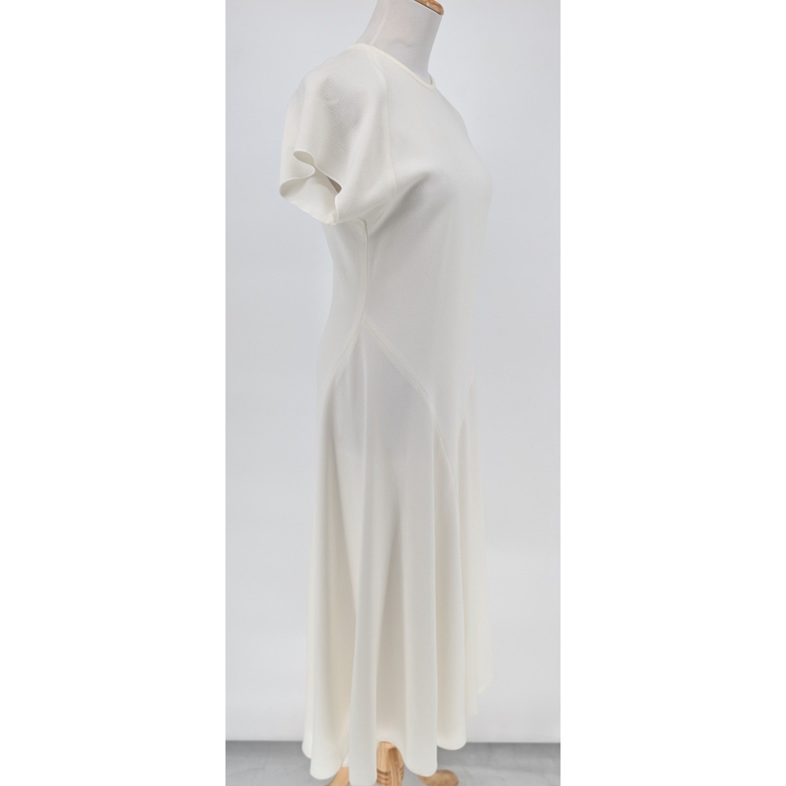 Ellery Ivory Crepe Midi Dress Godet Hem Architectural Luxury Minimalist Chic