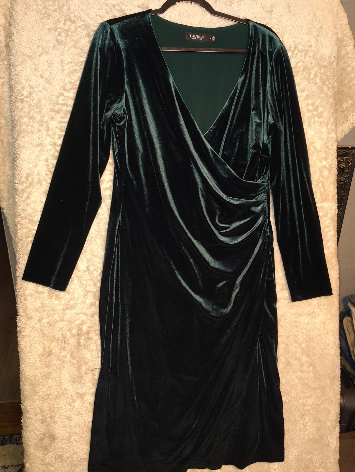 Ralph Lauren Stretch Velvet Surplice Dress Size 14 Unavailable In Stores