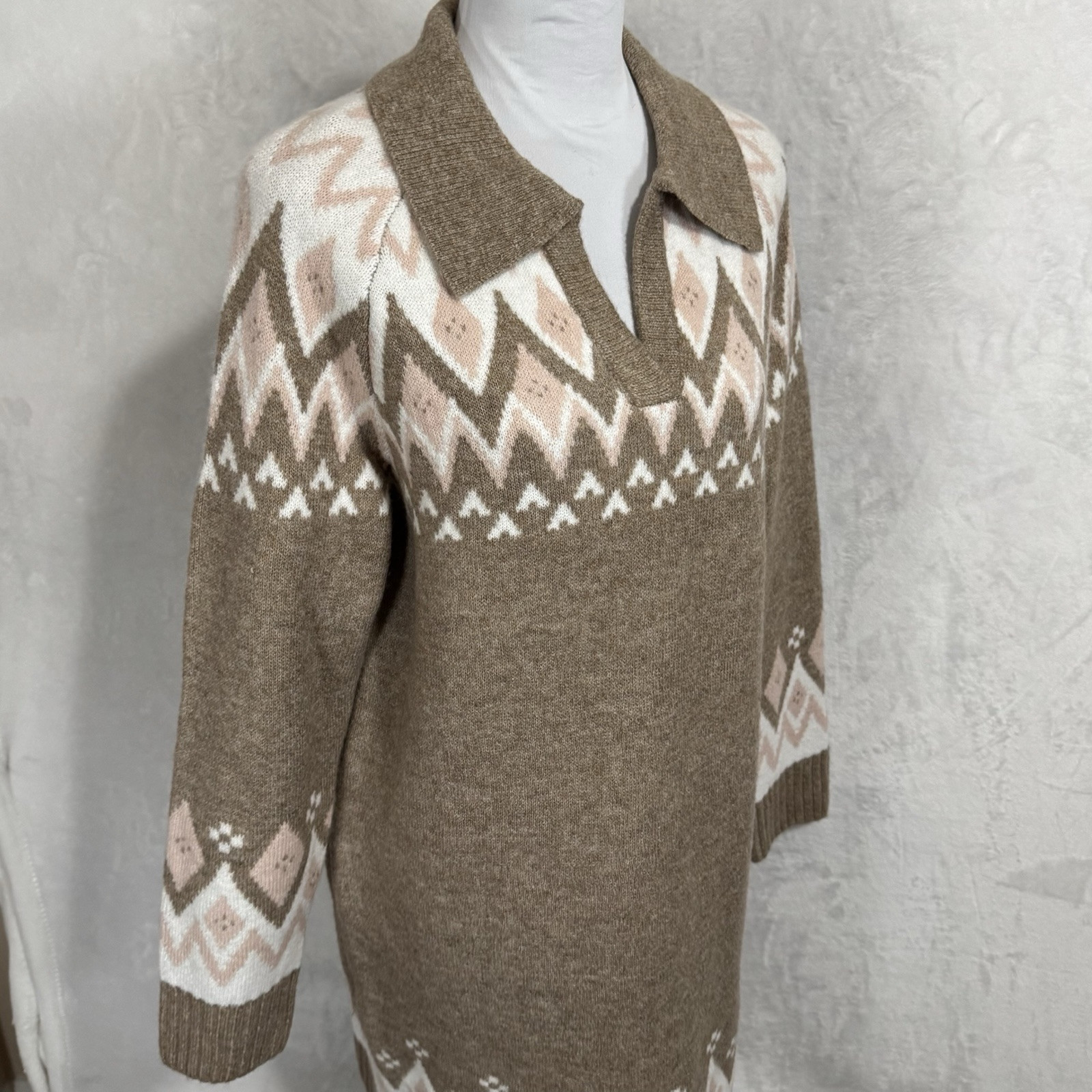 NWT Cynthia Steffe Cozy Fair Isle Sweater Dress Size M Relaxed Preppy Collared