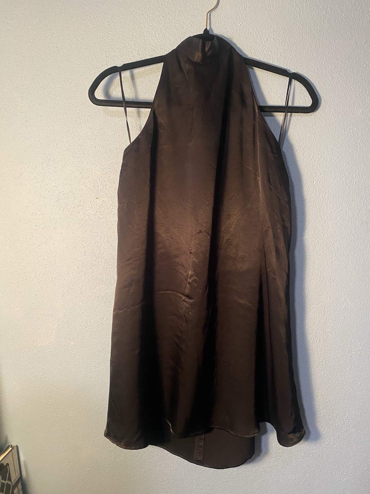 ZARA M Black Satin Halter Bow Button Sleeveless Women’s Regular Blouse Dress