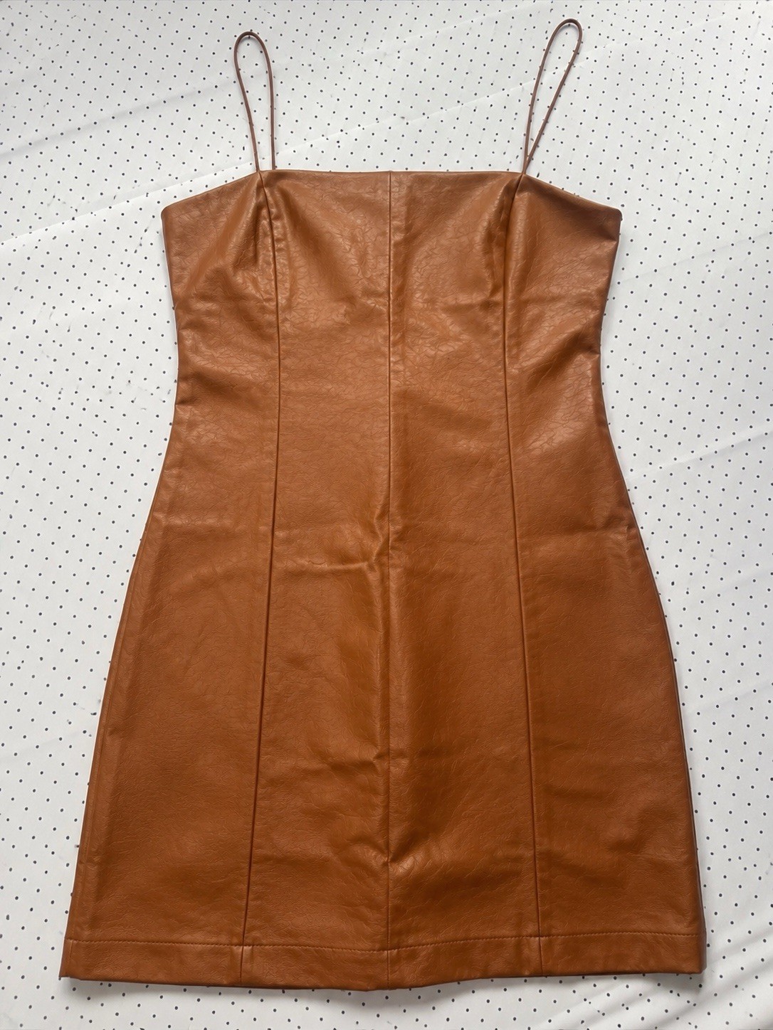 Wild Fable Faux Leather Mini Dress Cognac Brown Spaghetti Strap Bodycon Sml NWT