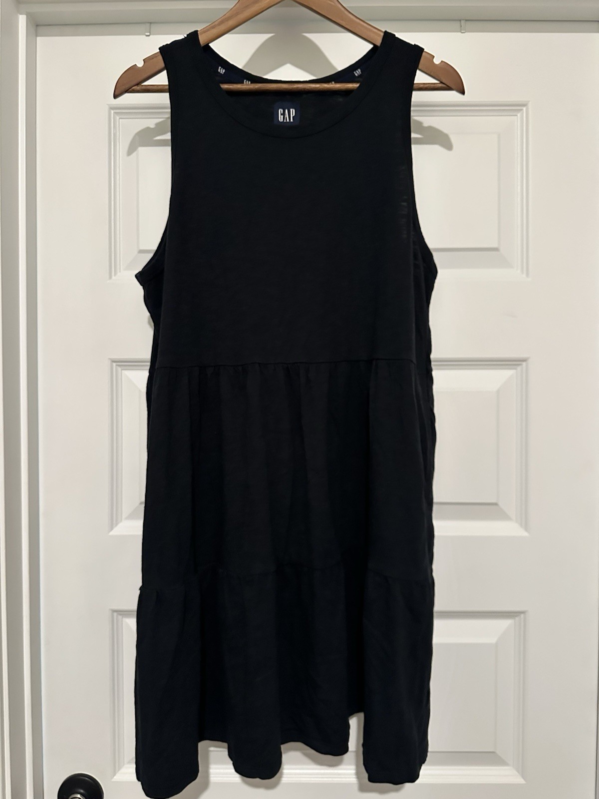 GAP Women’s Black Sleeveless Tiered Shift Dress XL Cotton Modal Knee Length