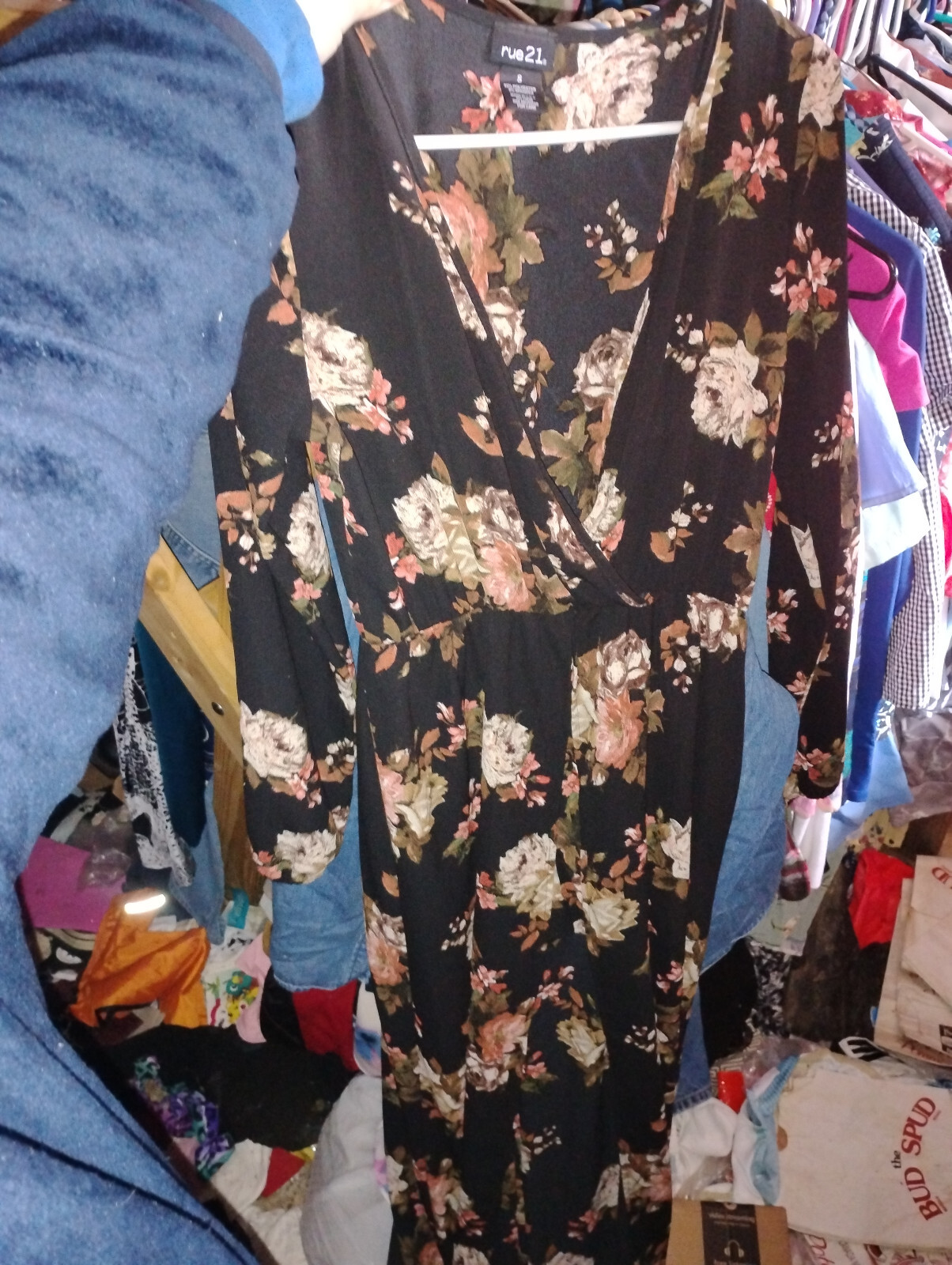 rue 21 polyester spandex small black floral peasant cocktail dress women’s rose
