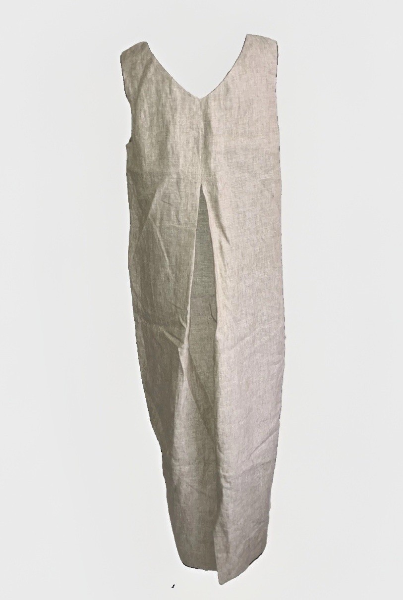 Malo 100% Linen Dress A LINE sheath Made In Italy Oatmeal Size 12 14 US 46 EU