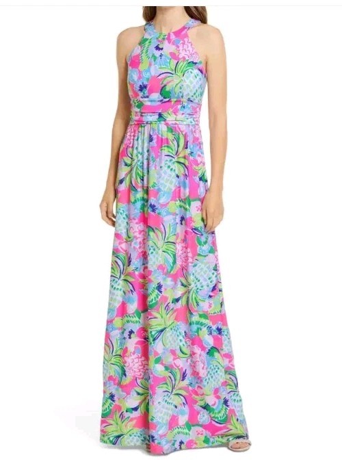 LILLY PULITZER Size Small TALLULAH Maxi Dress Raise The Bar Pineapple Print
