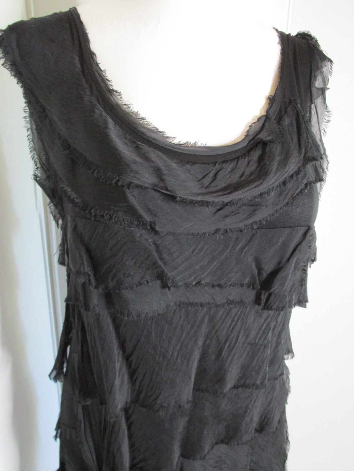 Italian Black Silk Tiered Ruffle Dress OS Boho Fairy Goth Festival Beach Grunge