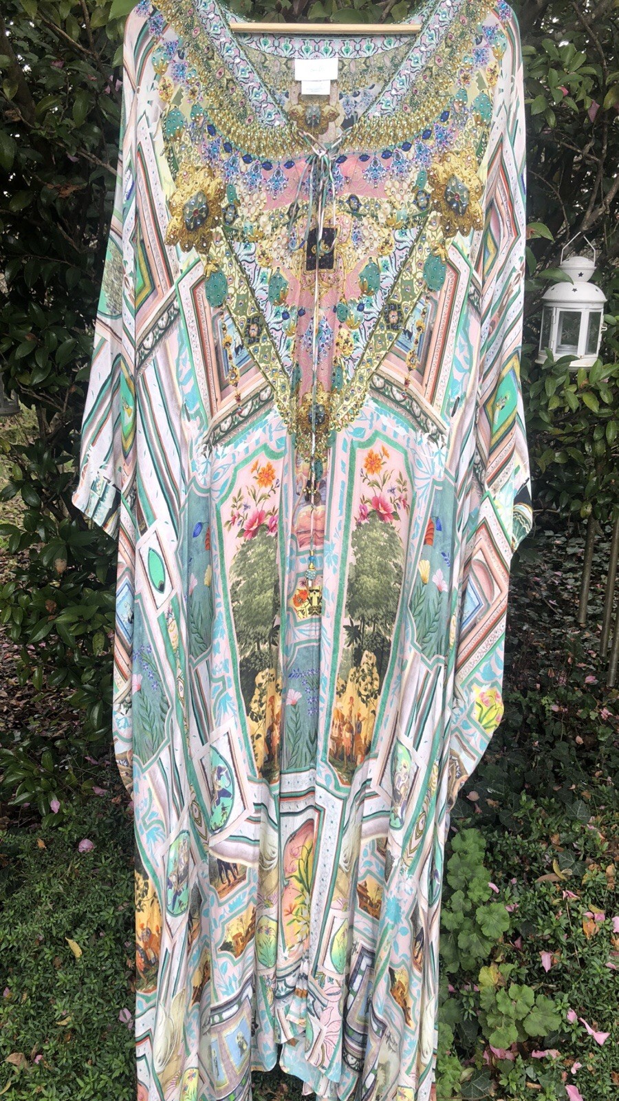 CAMILLA Long V Neck Lace Up Silk Kaftan NEW 🩵💛💚🩷 OSFA.