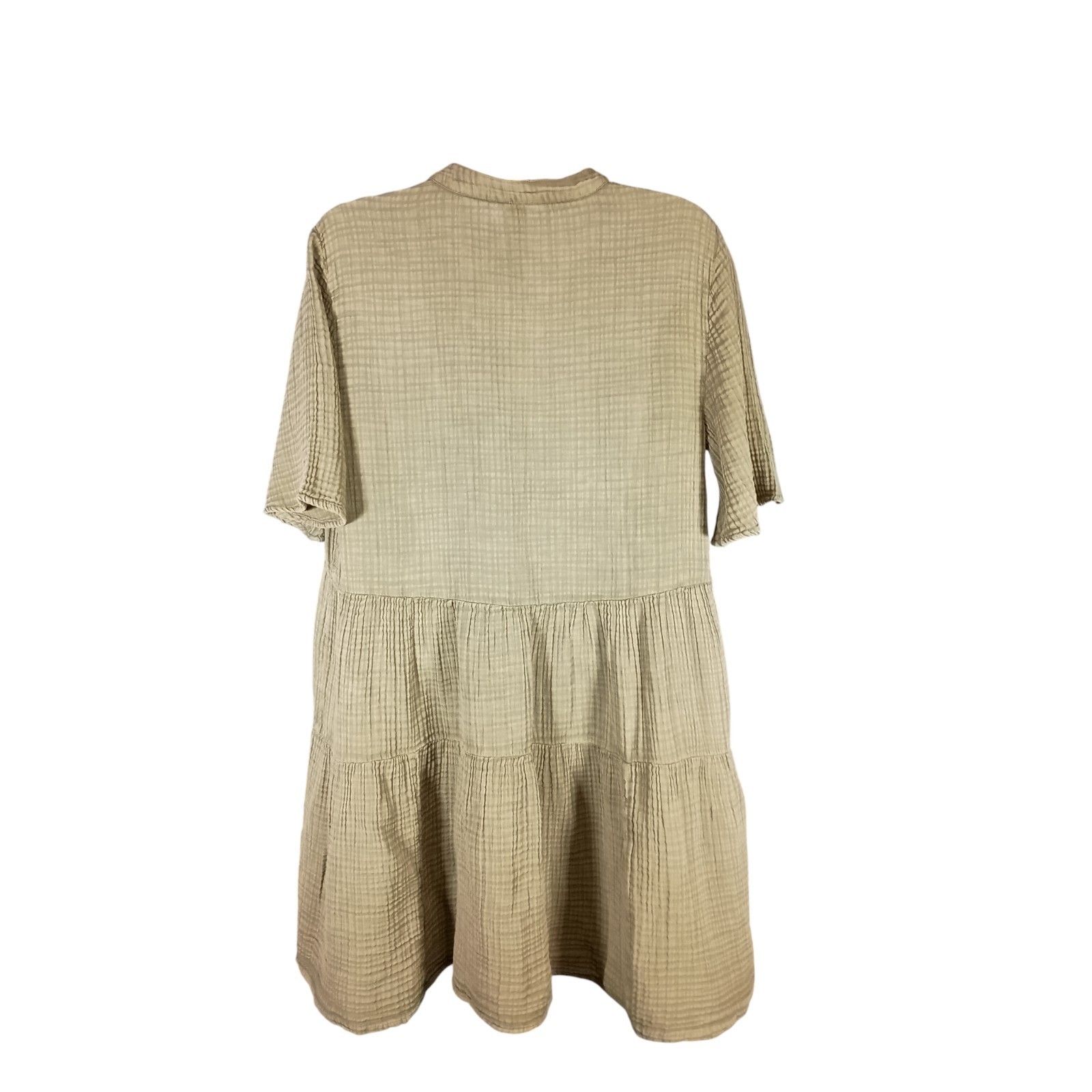 Anthropologie Dress S Womens Green Short Mini Sleeve V-Neck 100% Cotton Casual