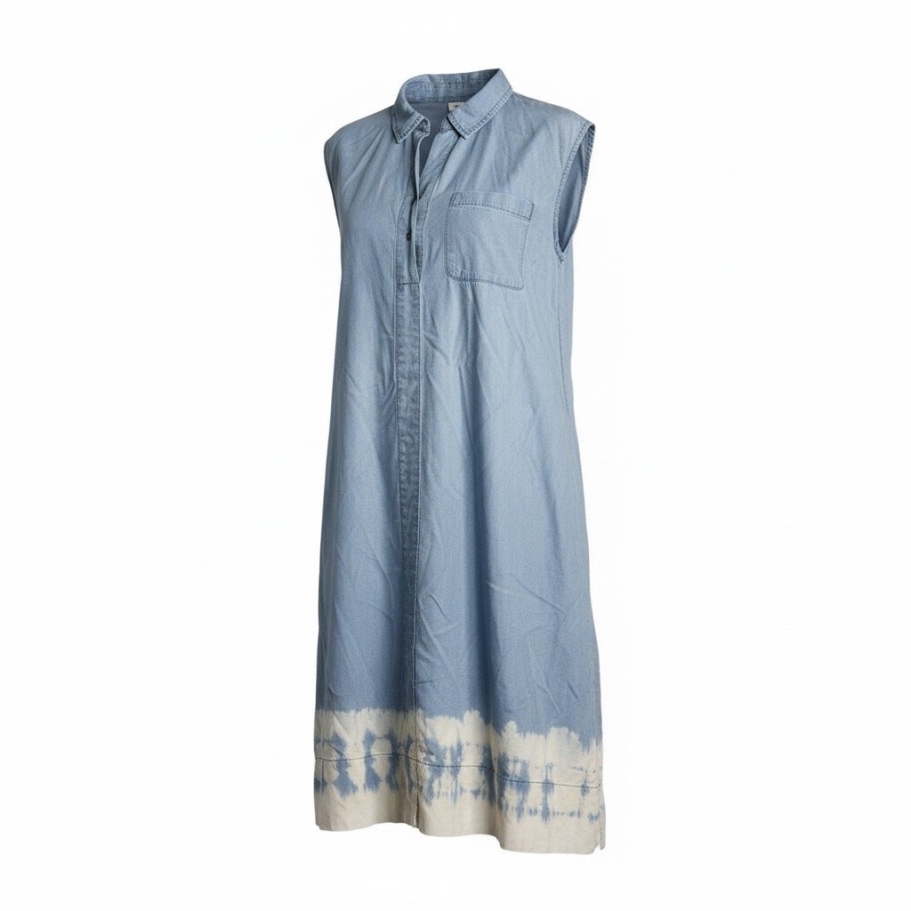 Caffe Marrakesh Women’s Tencel Denim Midi Cap Sleeve Dress Tie Dye Hem – Large