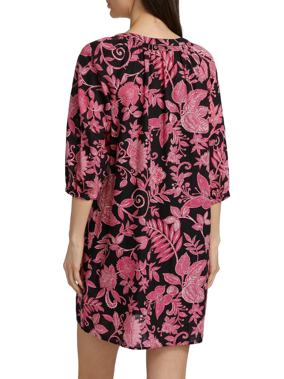 $248 JOHNNY WAS SZ L ALYCIA BEADED TASSEL DRESS LEAF PRINT w/ SLIP B:43″ L:39″