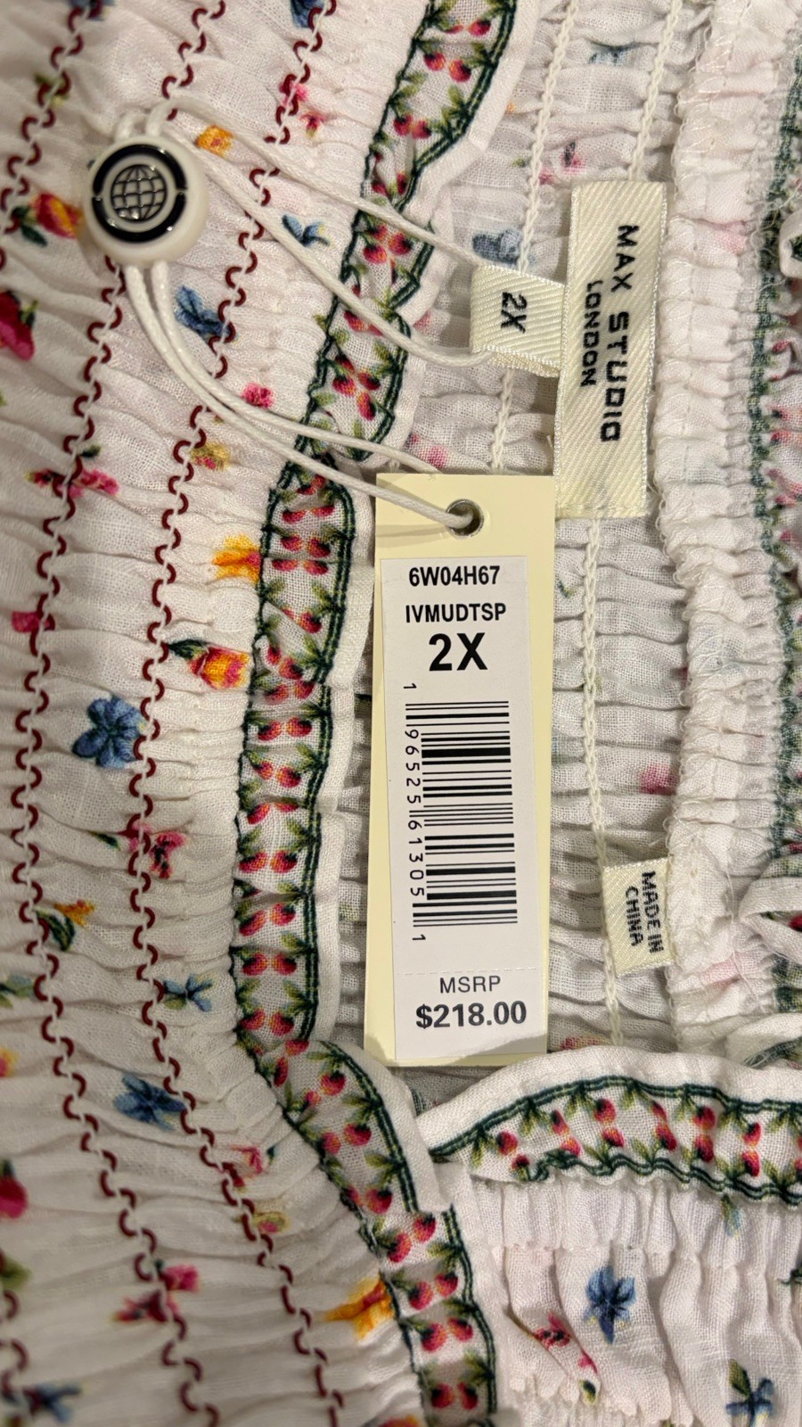 NWT 2X Max Studio Women’s Plus Size Ivory Floral Square Neck Tiered Maxi Dress