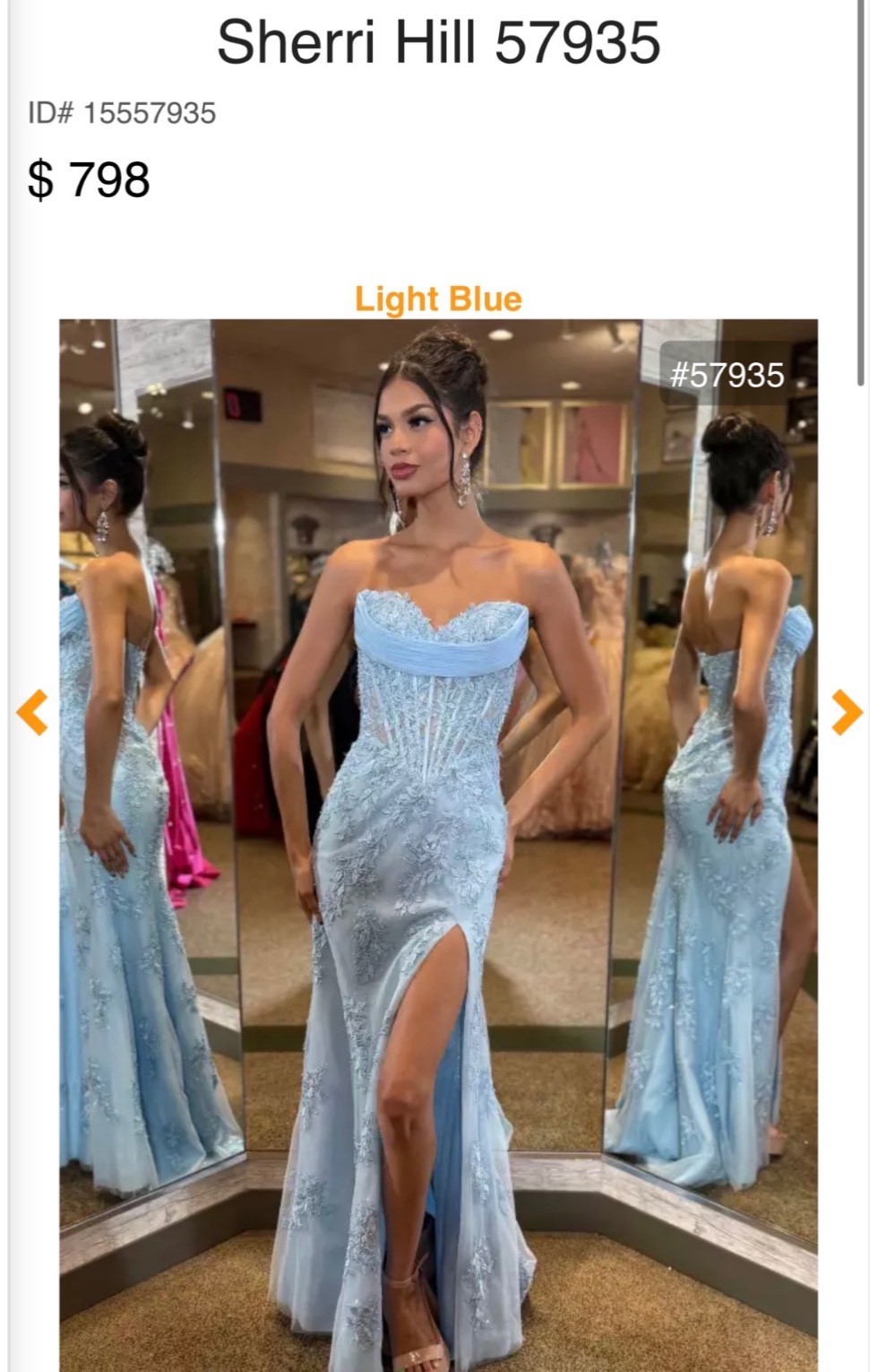 prom dress size 0 sherri hill formal long light blue corset with leg slit