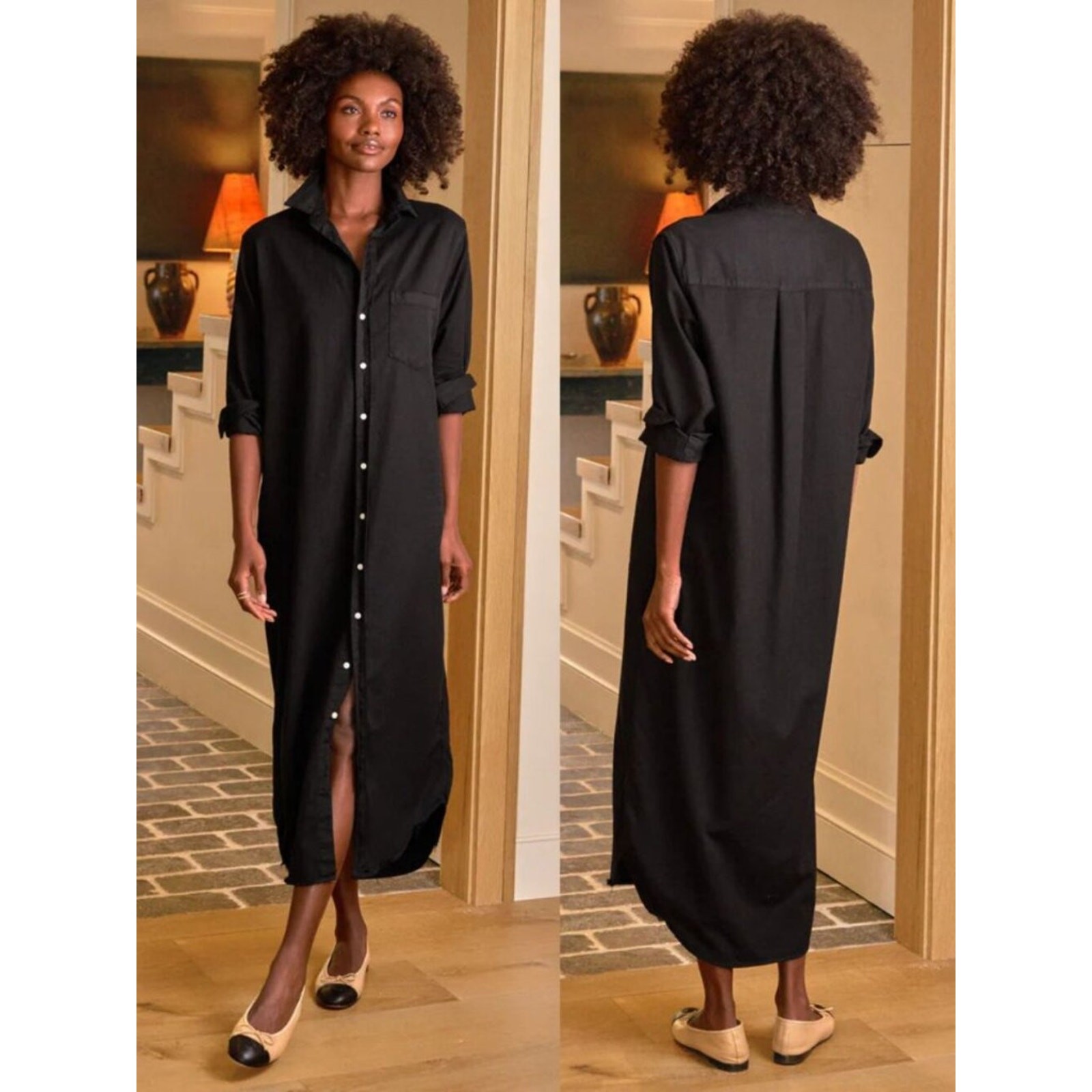 Frank & Eileen Rory Black Famous Denim Button Down Maxi Shirt Dress Size S