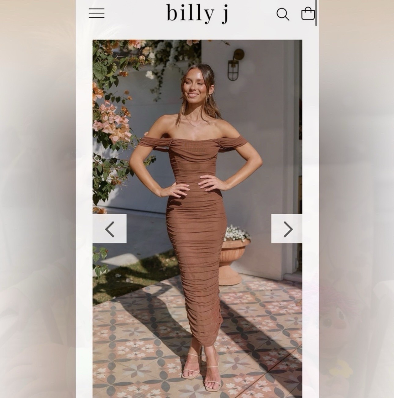Billy J Off Shoulder Brown Ruched Maxi Dress Size Small