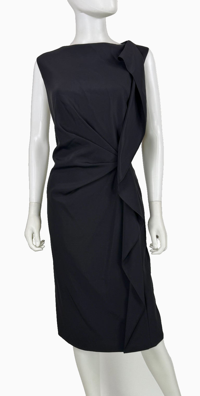 $1,150 Escada NWT Black Stretch Cocktail Dress 14 US 50 IT 44 D XL Ruched Lined