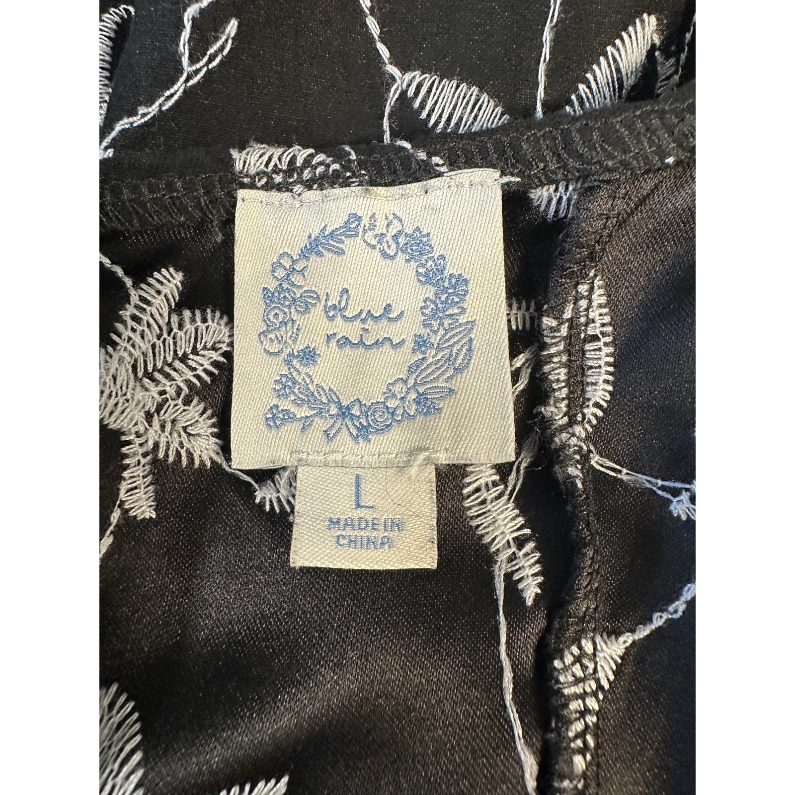 Blue Rain Black Silver Floral Embroidered Puff Sleeve Dress Women’s Size L