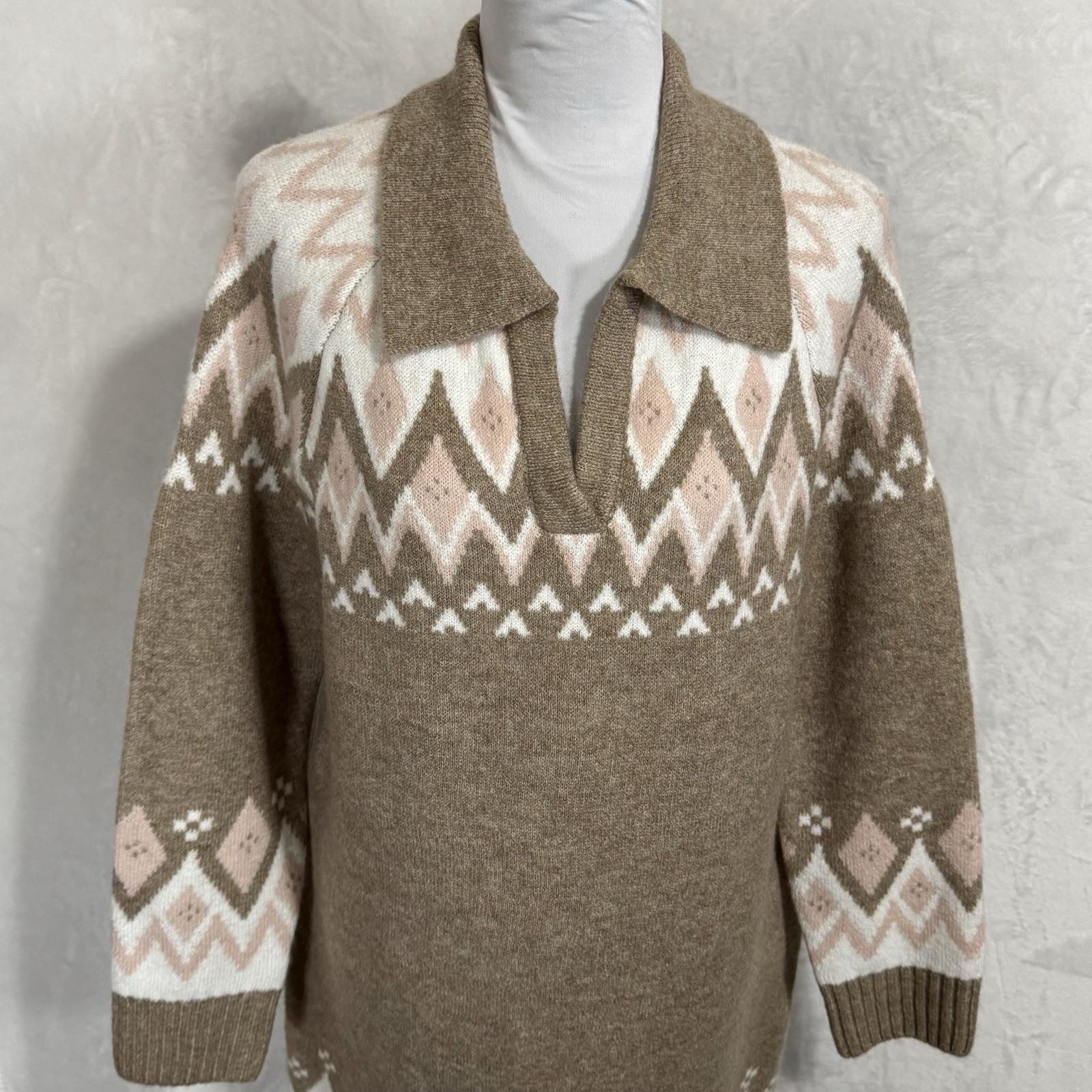 NWT Cynthia Steffe Cozy Fair Isle Sweater Dress Size M Relaxed Preppy Collared