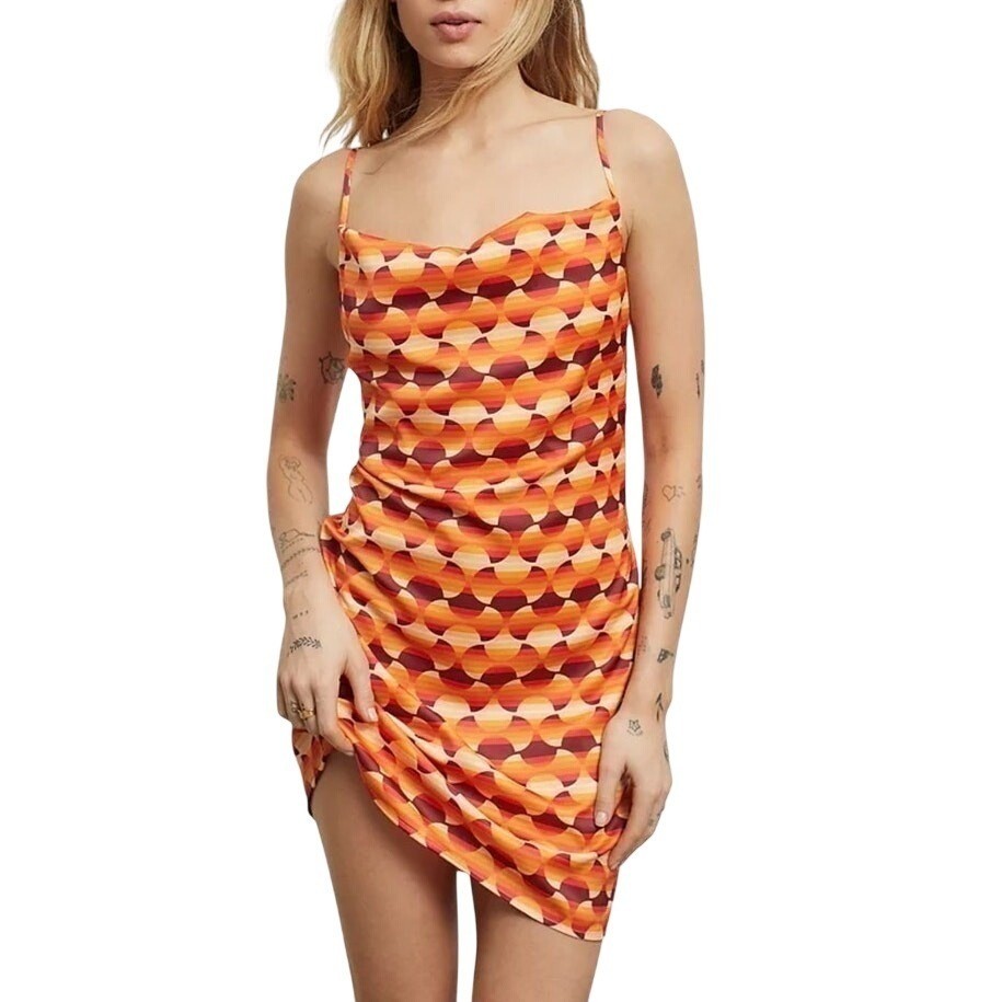 Urban Outfitters Cowl Neck Mini Dress XS Orange Retro Y2K 70s Revival Party