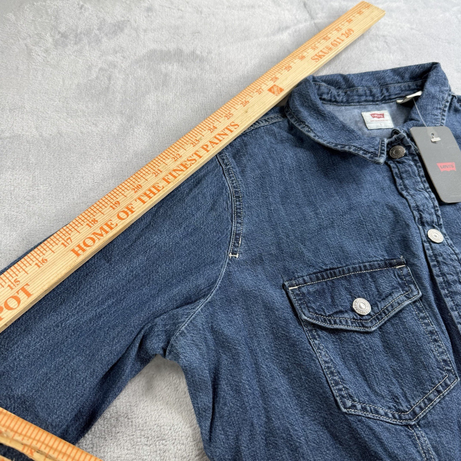 New Levi’s Ellie Denim Dress Snap Buttons Womens Large Blue Western Cotton