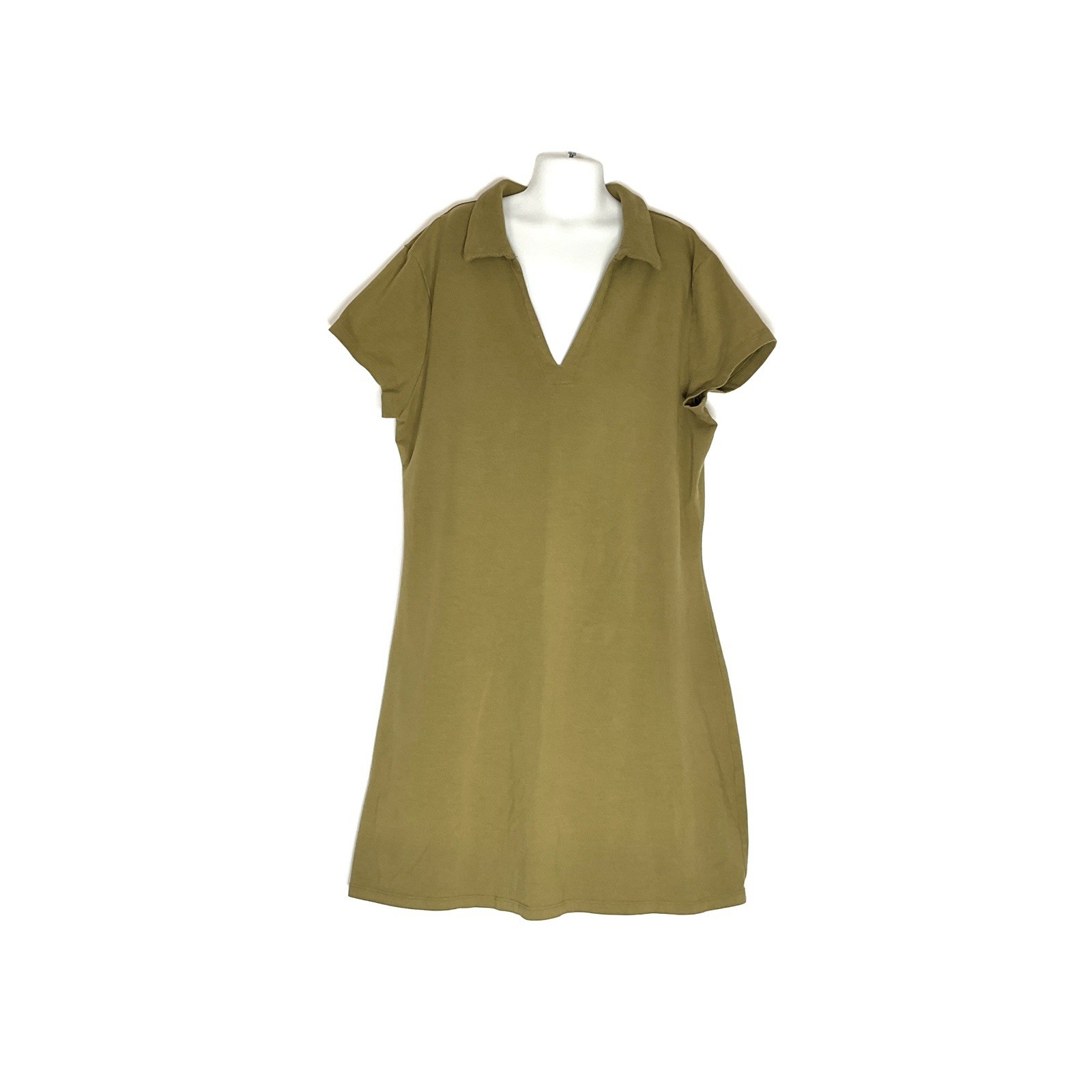 SO Women’s L Green Solid Shirt Dress Short Sleeve Collared Short Knit