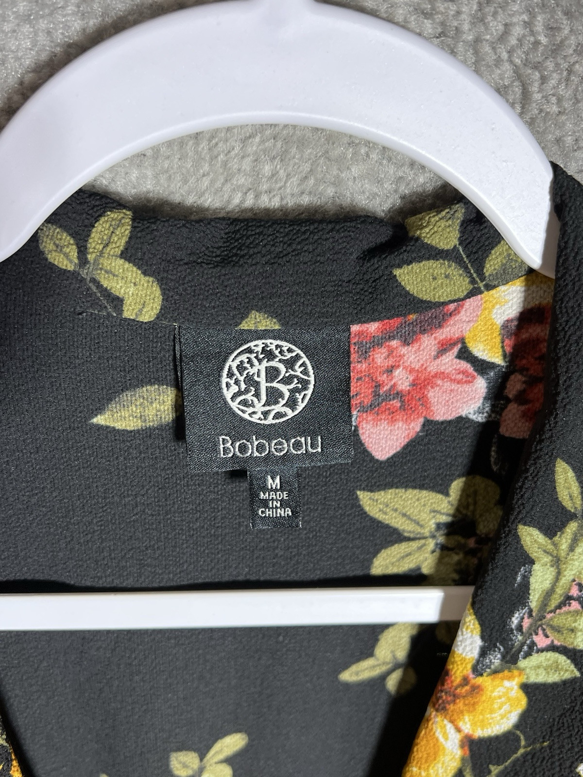 Bobeau Gauze Crinkle Crossover Dress Womens Sz M Black Floral Belt Hi-Low Ruffle