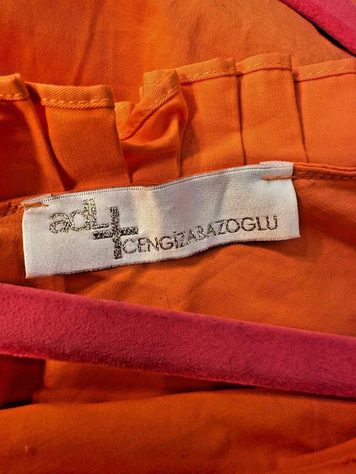 ADL Cengiz Abazoglu Orange Ruffle One Shoulder Cotton Dress Size S