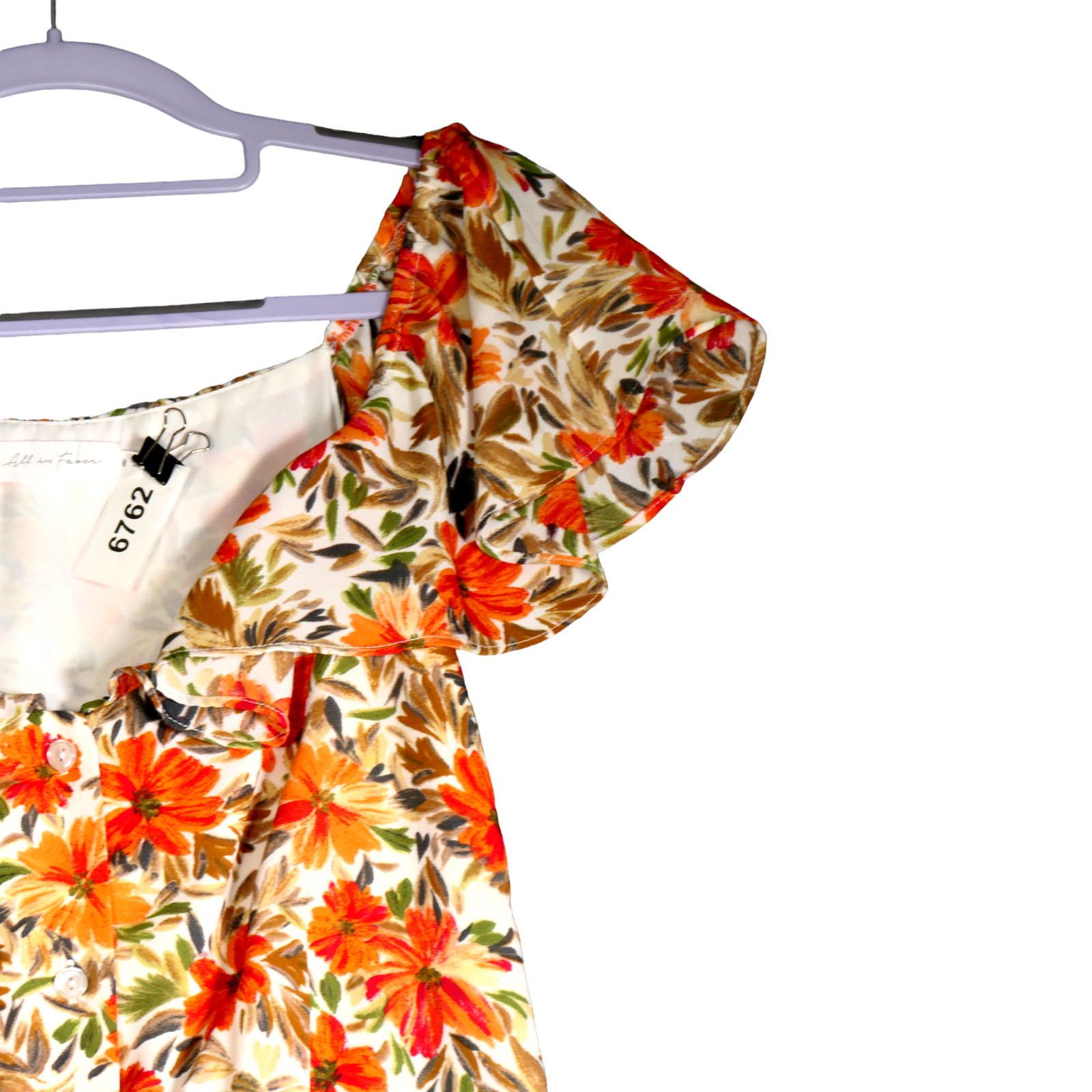 All In Favor Maxi Dress Womens M Orange Green Floral Ruffle Button Front Boho