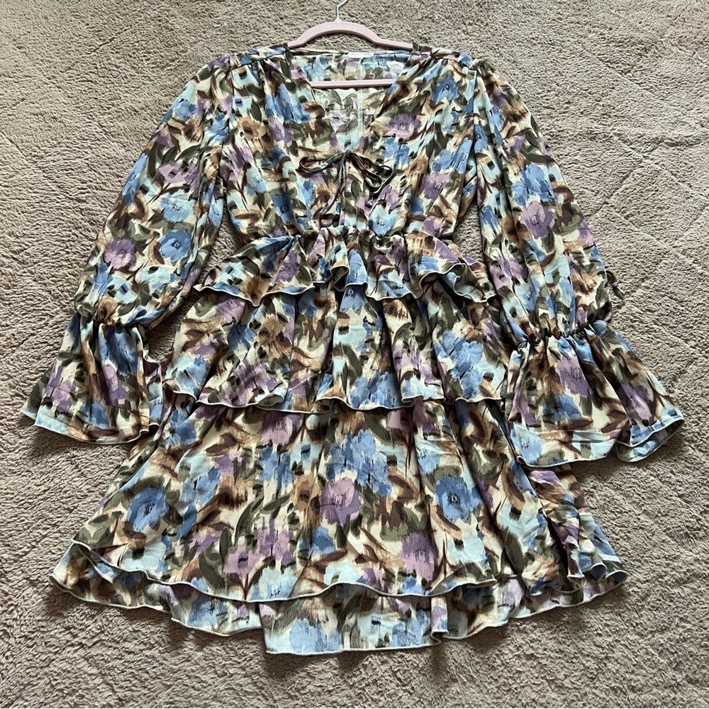 NWOT Free People Movement Floral Tiered Mini Dress Boho Festival Cottage Size S