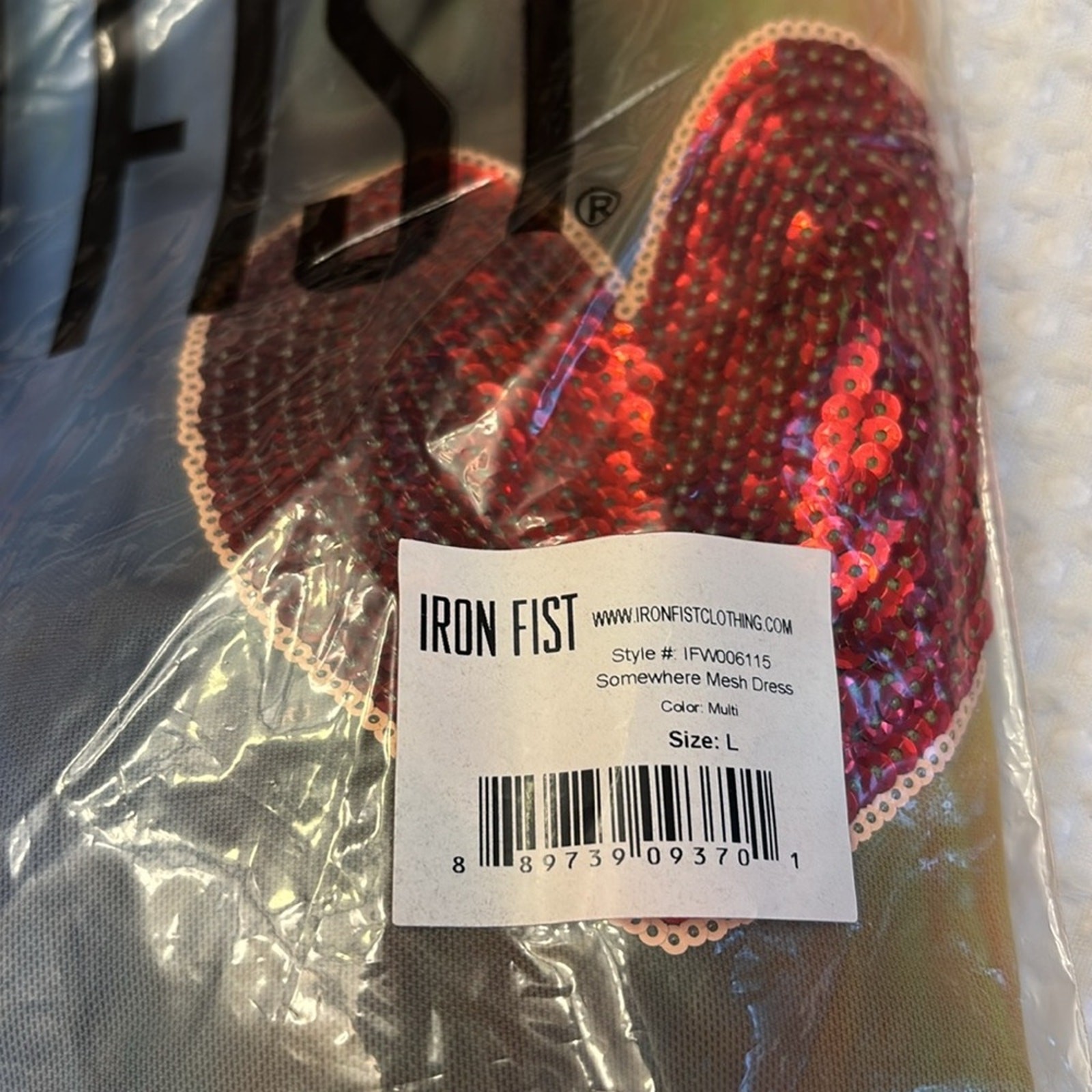 NEW! Iron Fist Somewhere Rainbow Sheer Mesh Mini Dress Sequin Heart LARGE Pride