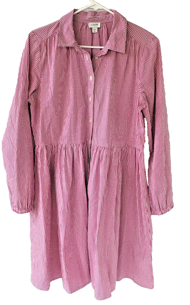 J.Crew Women’s Red White Pent Striped Cotton Mini Shirt Dress Gathered Waist 10