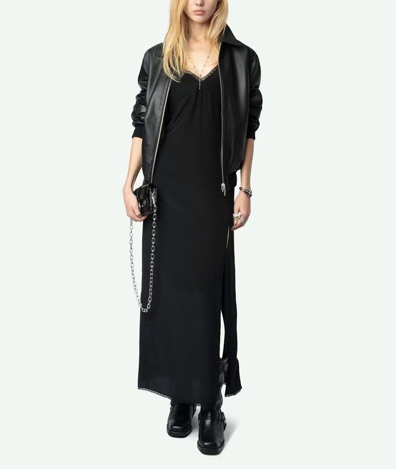 Women Zadig & Voltaire V-neck Lace Backless Slit Slip Midi Suspenders Dress XS-L