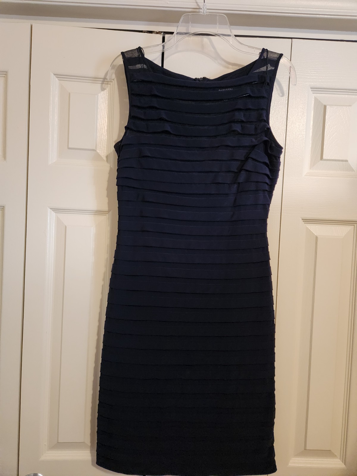 Adriana Papell dress, size 8, dark navy blue, fitted,