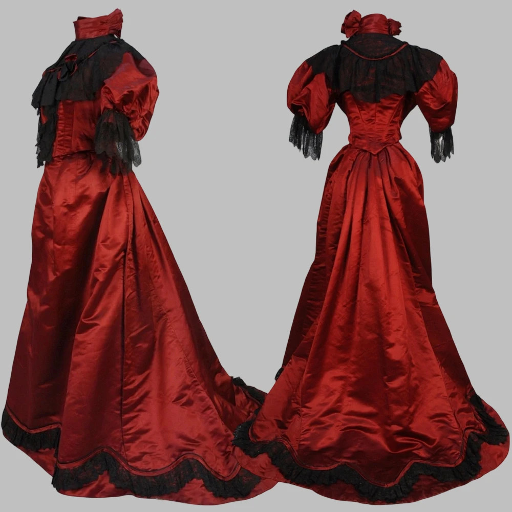 1890s Queen Gothic Bustle Dinner Dress Victorian Renaissance Theatre Ball Gowns