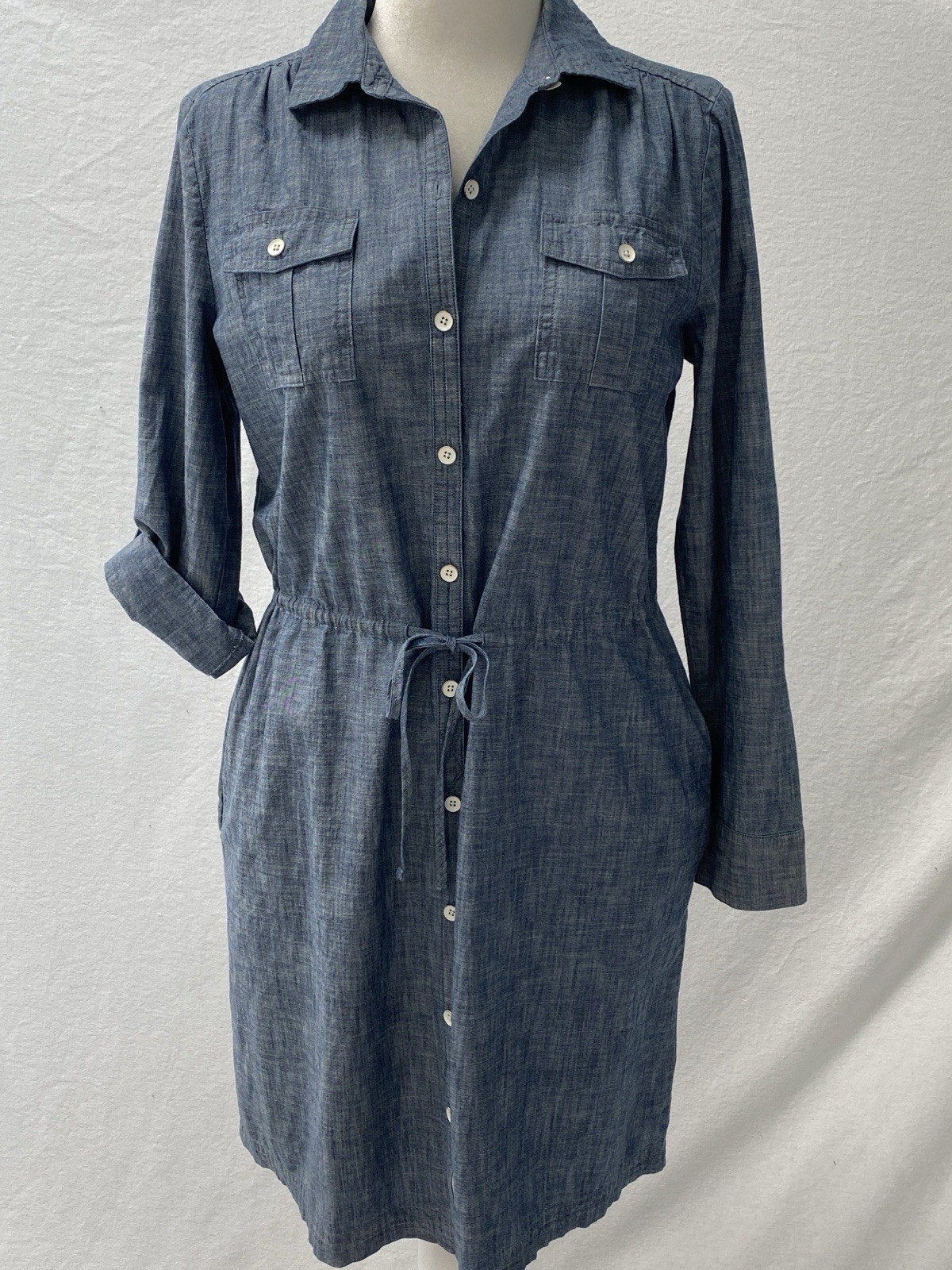 Lands End Canvas Chambray ShirtDress – Roll Up Tab Sleeve – Size 10 NWT