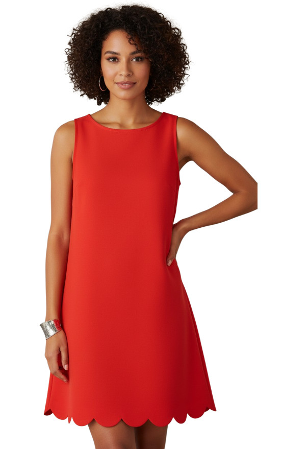 Kate Spade New York Orange Cotton Neck Scalloped Hem Sleeveless Dress Sz L NWT