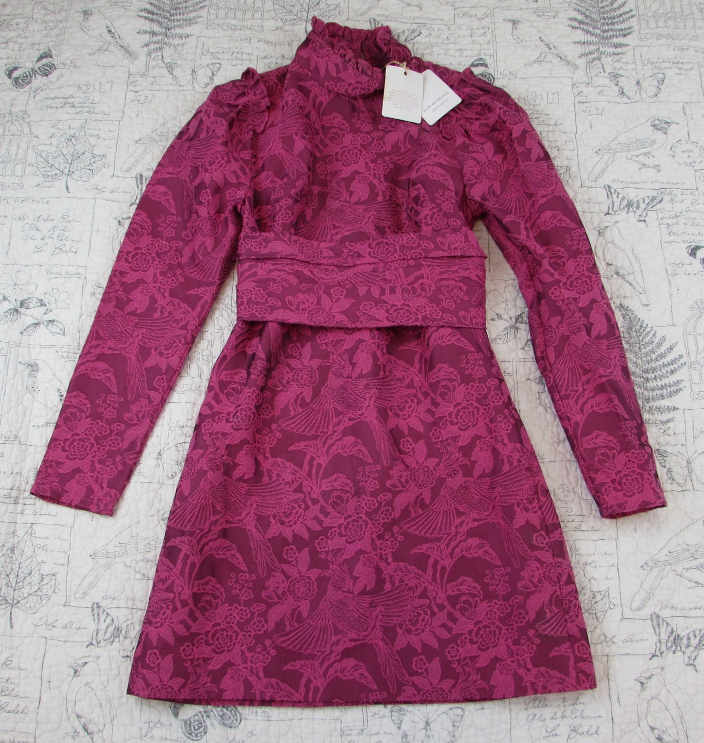 NEW $700 Scanlan Theodore Phoenix Weave Fushia Silk desingner mini dress US 2