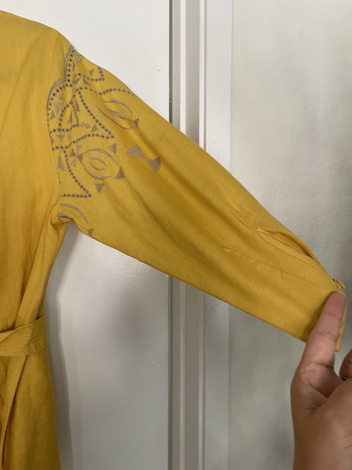 White Stuff Yellow Dress Embroidered Hem With Pockets And Belt Size 8