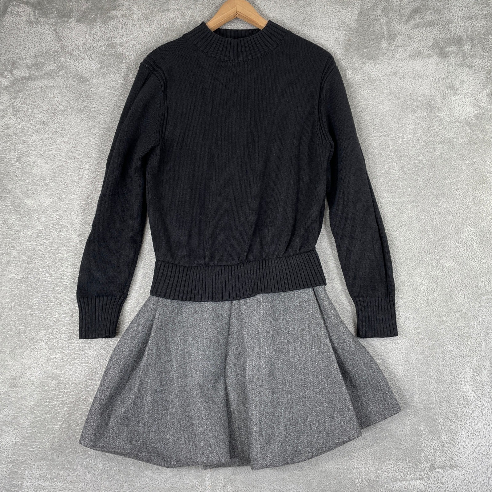 Mare Mare Sweater Skirt Dress Womens XS Black Gray Long Sleeve Twofer