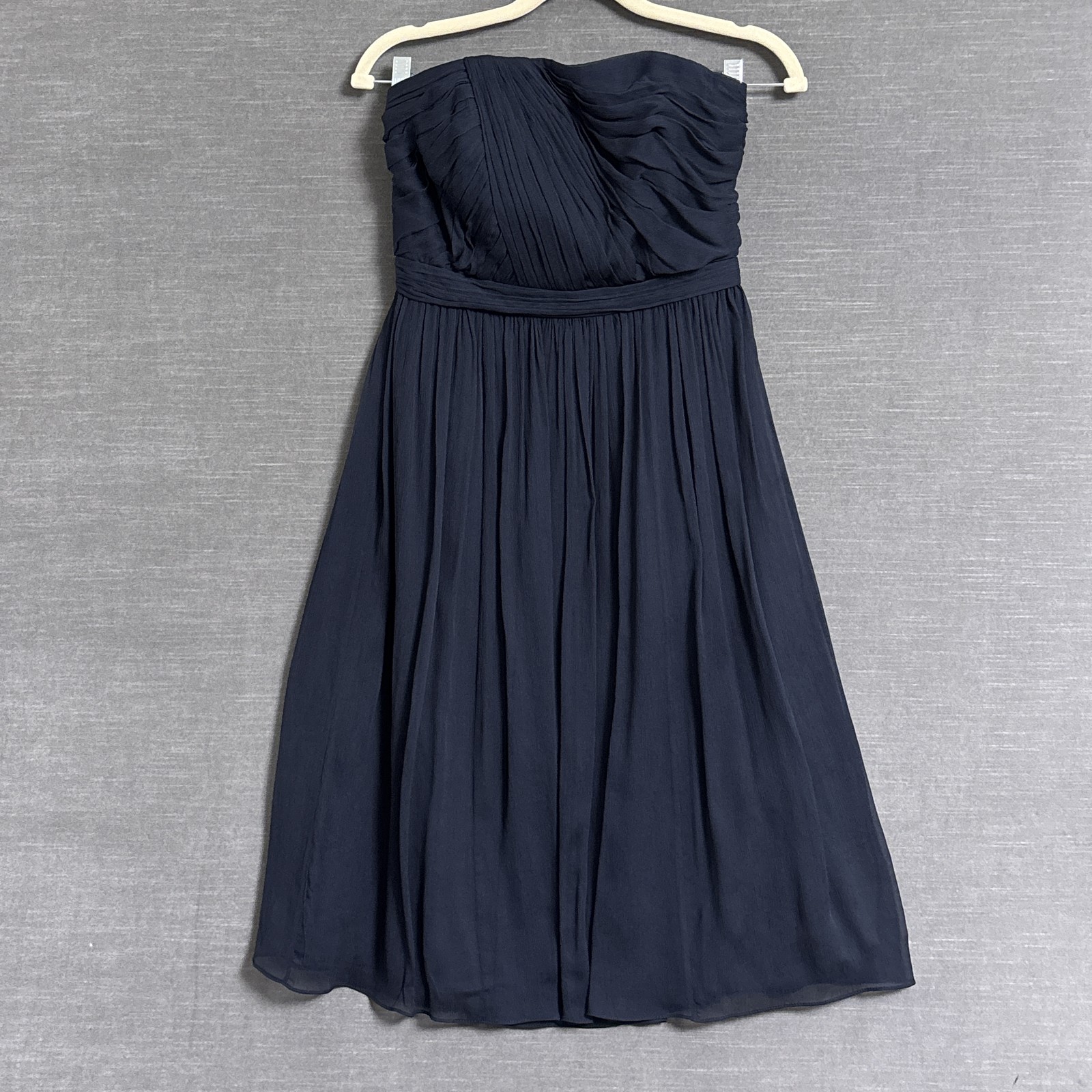 J Crew Dress 4 Navy Blue Silk Strapless Pleated Ruched Cocktail Party Occasion